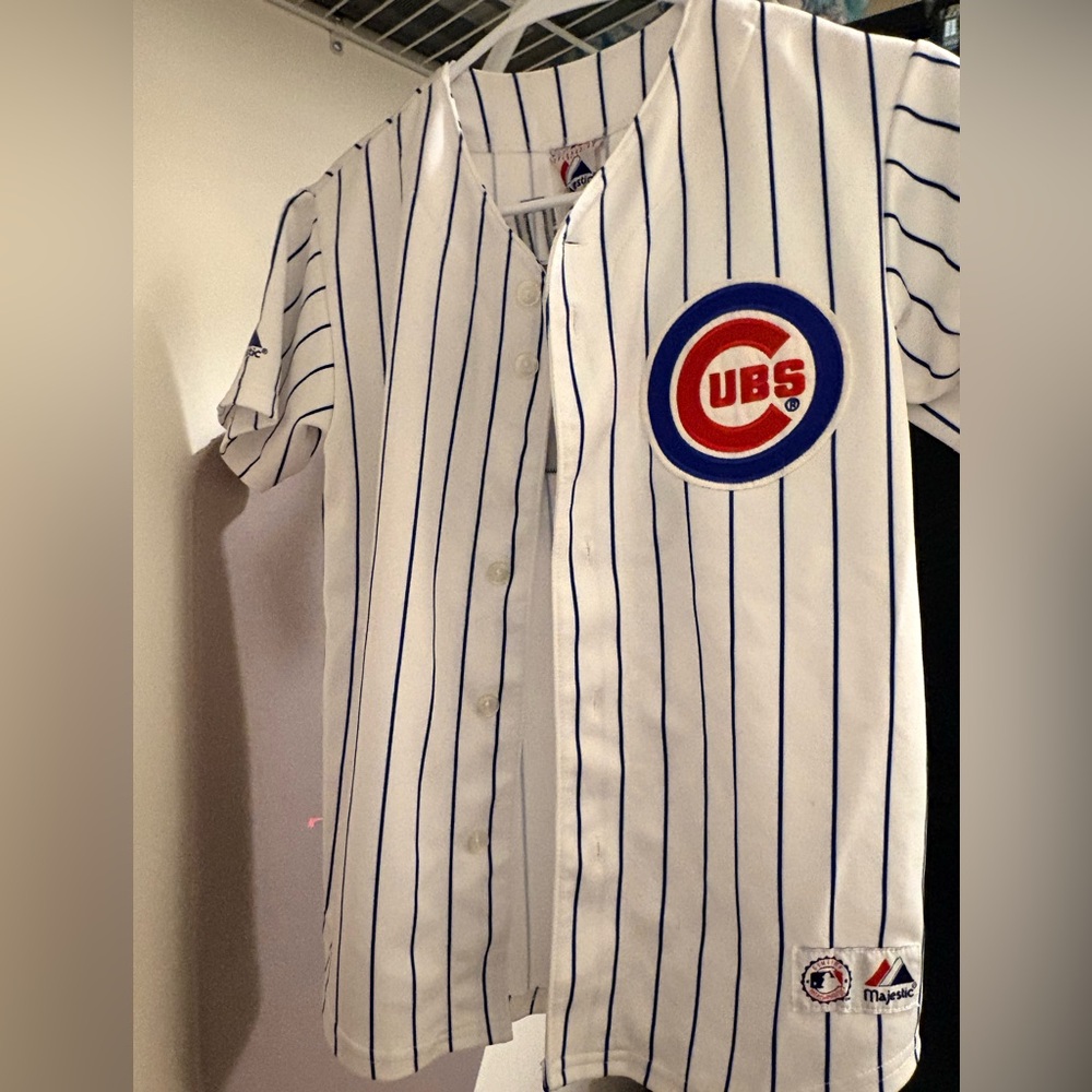 Majestic White Jersey with Blue Stripes